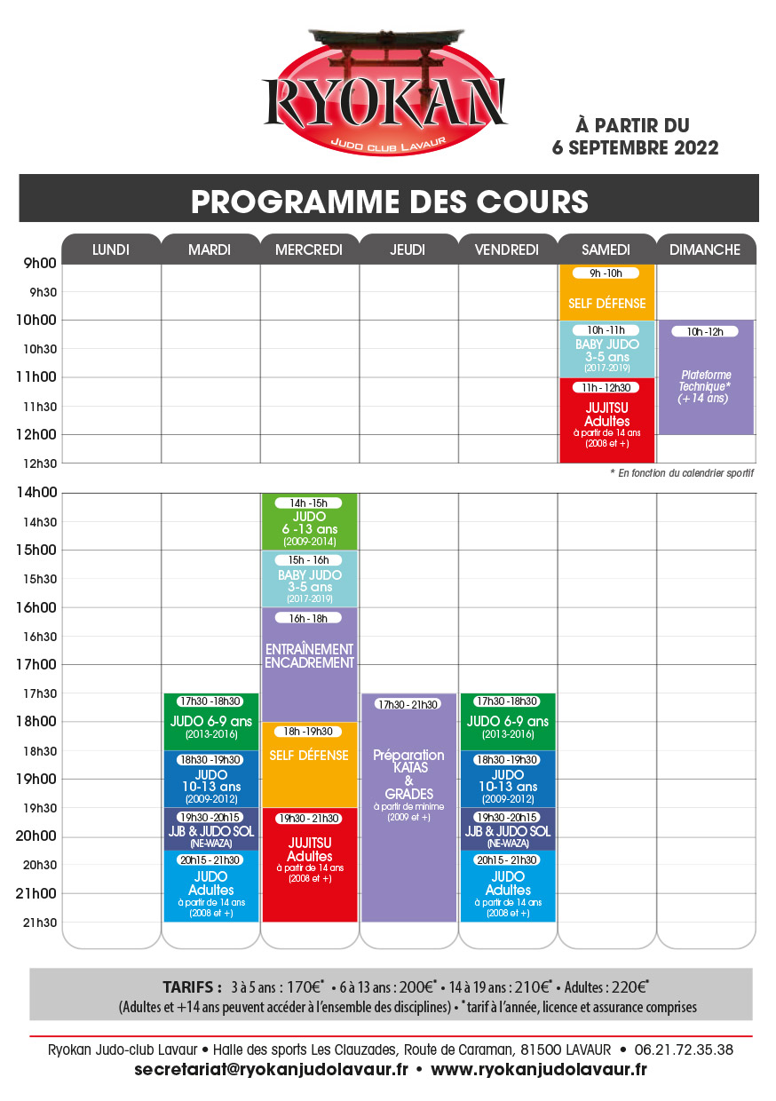 Ryokan Judo Lavaur Planning 2022-2023